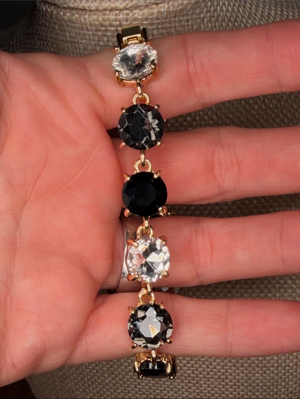 Gold-Tone Bracelet with Black and Clear Faceted Stones